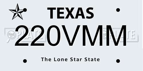 220VMM Texas License Plate