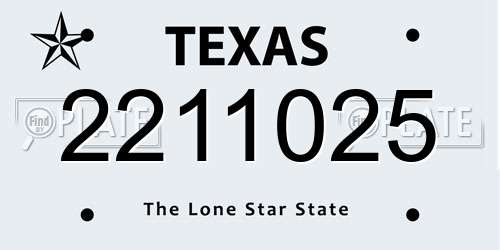 2211025 Texas License Plate