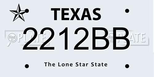 2212BB Texas License Plate