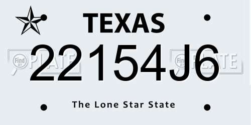 22154J6 Texas License Plate