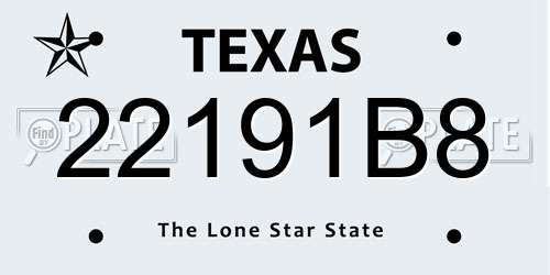 22191B8 Texas License Plate