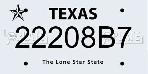 22208B7 Texas License Plate