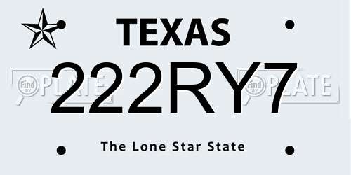 222RY7 Texas License Plate
