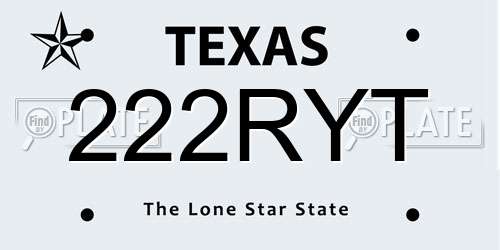 222RYT Texas License Plate