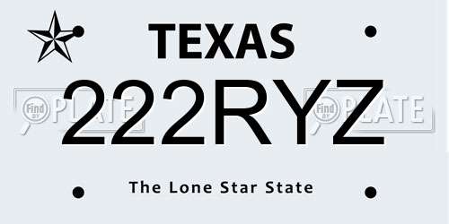 222RYZ Texas License Plate