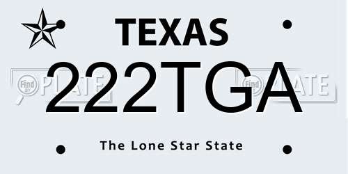 222TGA Texas License Plate