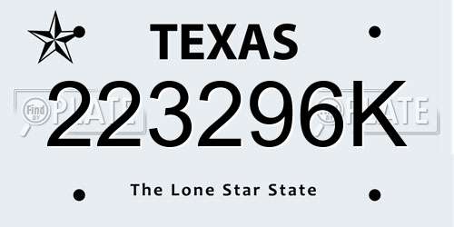 223296K Texas License Plate