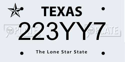 223YY7 Texas License Plate