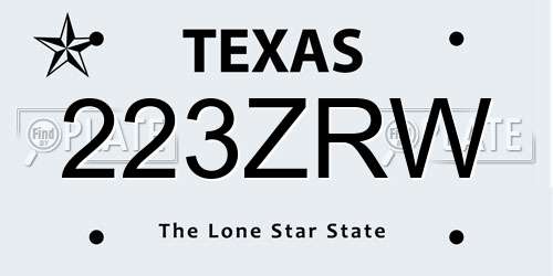 223ZRW Texas License Plate