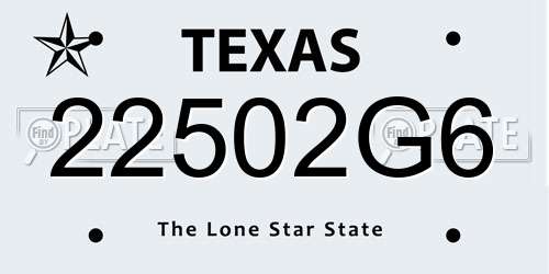 22502G6 Texas License Plate