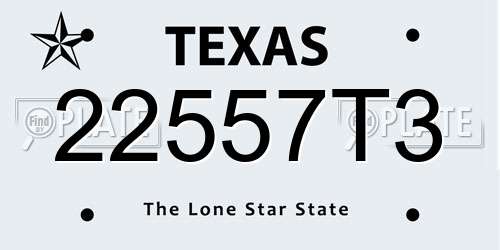 22557T3 Texas License Plate