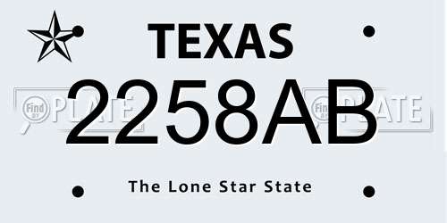 2258AB Texas License Plate