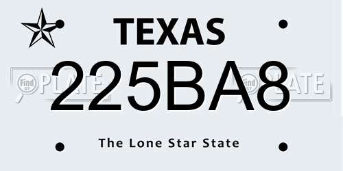 225BA8 Texas License Plate