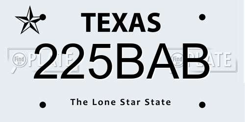 225BAB Texas License Plate