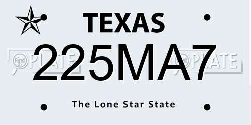 225MA7 Texas License Plate