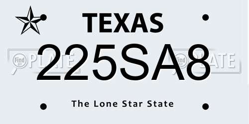 225SA8 Texas License Plate