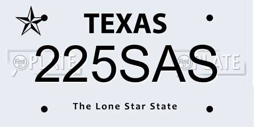 225SAS Texas License Plate