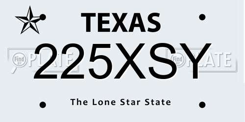 225XSY Texas License Plate