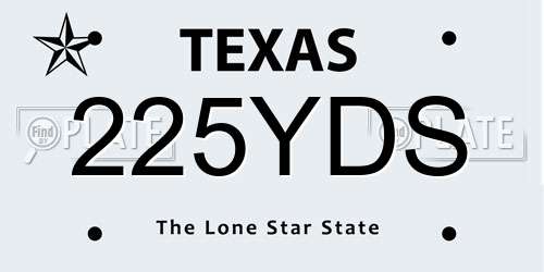 225YDS Texas License Plate