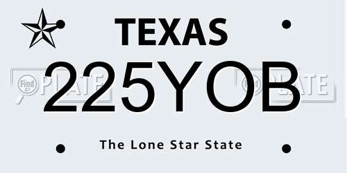 225YOB Texas License Plate