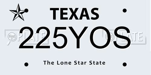 225YOS Texas License Plate