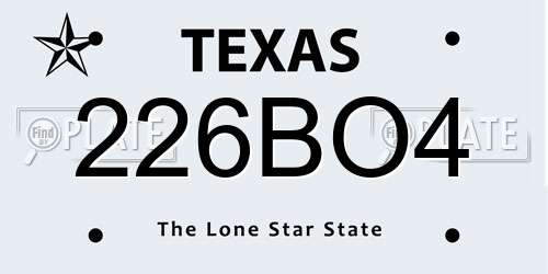 226BO4 Texas License Plate