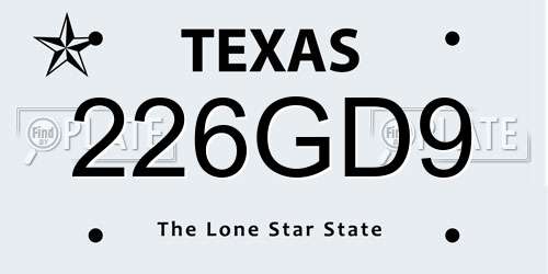 226GD9 Texas License Plate