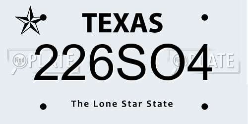 226SO4 Texas License Plate
