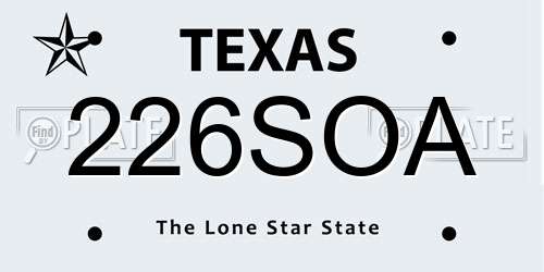 226SOA Texas License Plate
