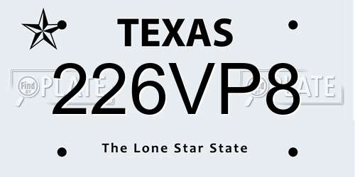 226VP8 Texas License Plate
