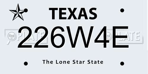 226W4E Texas License Plate