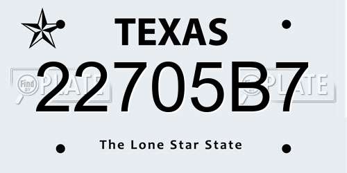 22705B7 Texas License Plate
