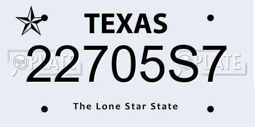 22705S7 Texas License Plate