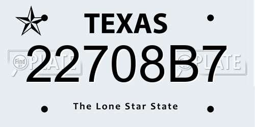 22708B7 Texas License Plate