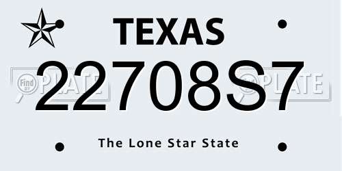 22708S7 Texas License Plate
