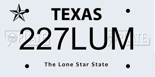 227LUM Texas License Plate