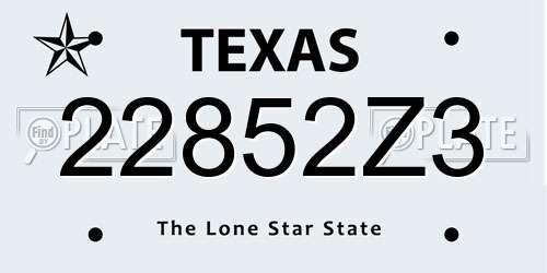 22852Z3 Texas License Plate
