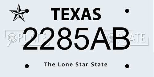2285AB Texas License Plate
