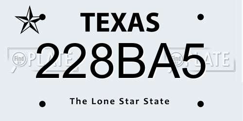 228BA5 Texas License Plate