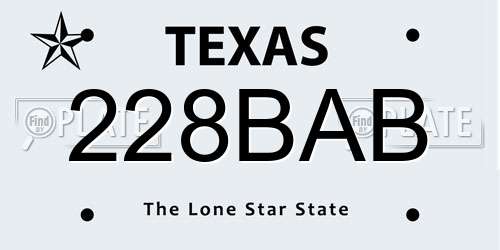 228BAB Texas License Plate