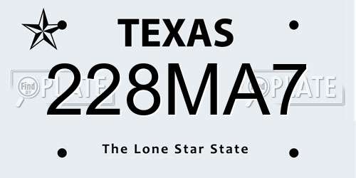 228MA7 Texas License Plate