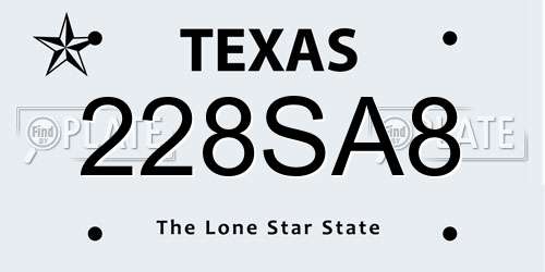 228SA8 Texas License Plate