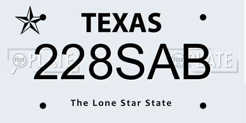 228SAB Texas License Plate