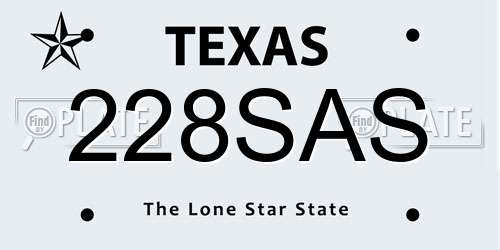 228SAS Texas License Plate