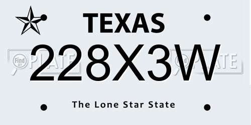 228X3W Texas License Plate
