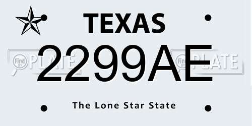 2299AE Texas License Plate