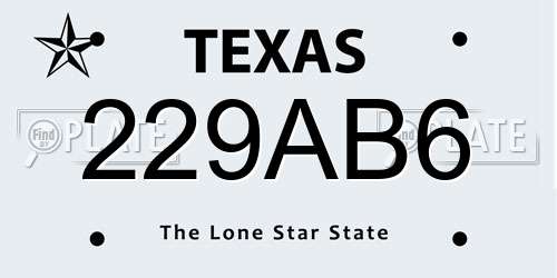 229AB6 Texas License Plate
