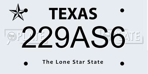 229AS6 Texas License Plate