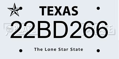 22BD266 Texas License Plate