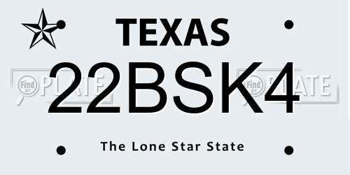 22BSK4 Texas License Plate